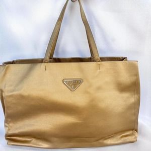 RARE Authentic Golden Satin Prada Tote Bag with Prada Emblem